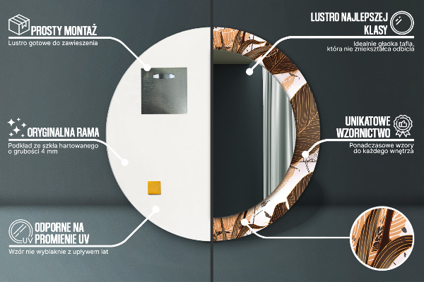 Rund spegel med tryck Palmblad