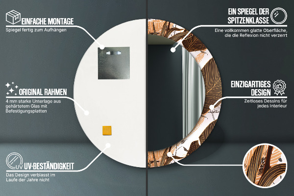 Rund spegel med tryck Palmblad