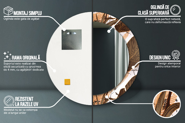 Rund spegel med tryck Palmblad