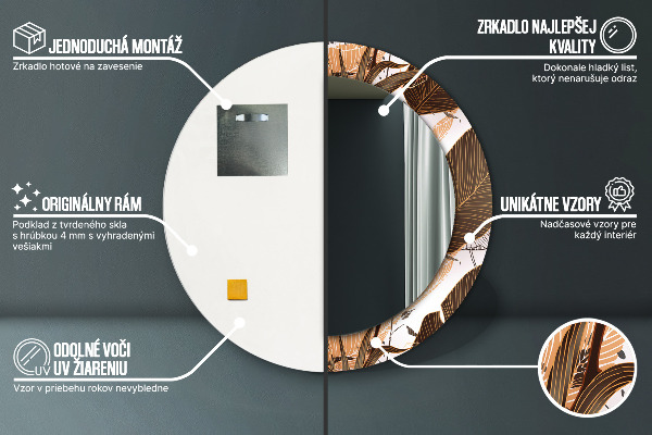 Rund spegel med tryck Palmblad