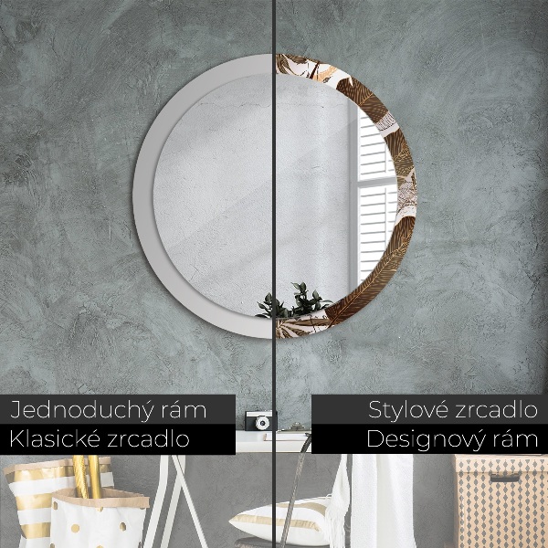 Rund spegel med tryck Palmblad