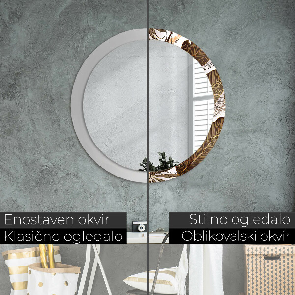 Rund spegel med tryck Palmblad