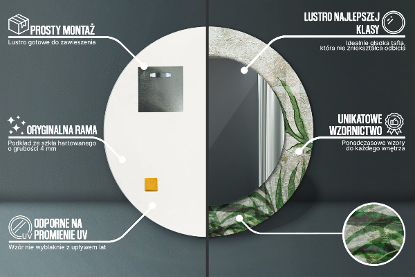 Rund spegel med tryck Ormbunksblad