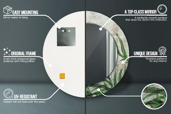 Rund spegel med tryck Ormbunksblad