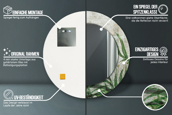 Rund spegel med tryck Ormbunksblad