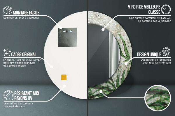 Rund spegel med tryck Ormbunksblad