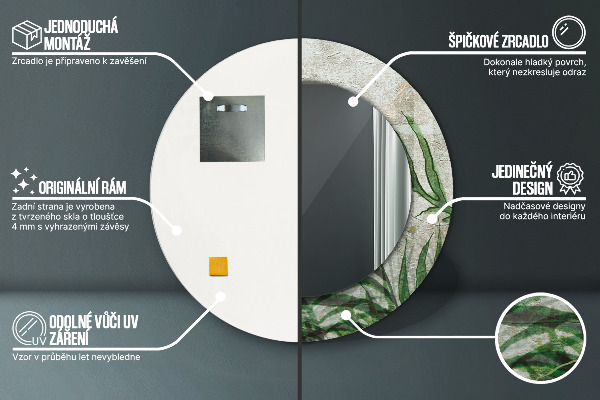 Rund spegel med tryck Ormbunksblad