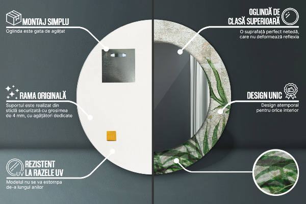 Rund spegel med tryck Ormbunksblad