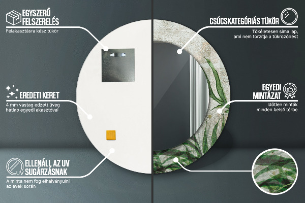 Rund spegel med tryck Ormbunksblad