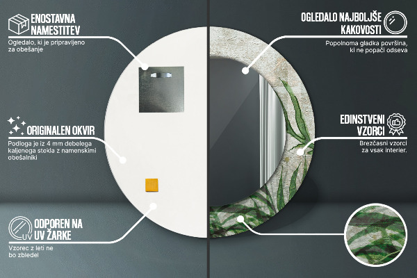 Rund spegel med tryck Ormbunksblad