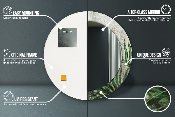 Rund spegel med tryck Ormbunksblad