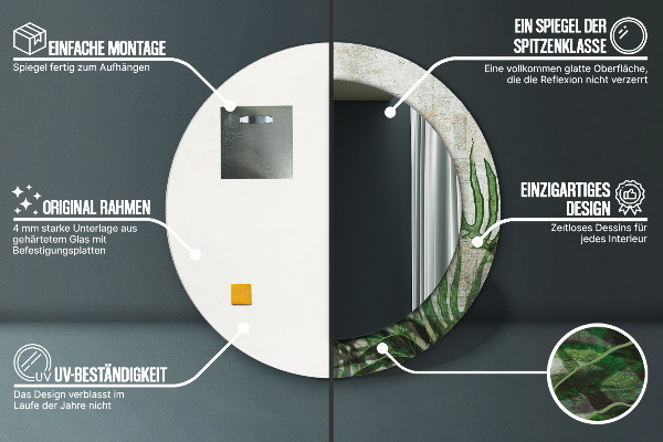 Rund spegel med tryck Ormbunksblad