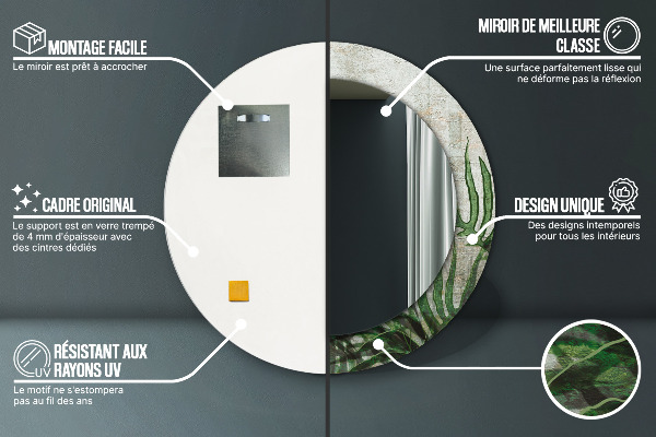 Rund spegel med tryck Ormbunksblad
