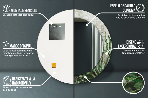 Rund spegel med tryck Ormbunksblad