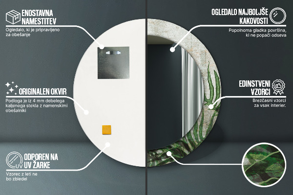 Rund spegel med tryck Ormbunksblad