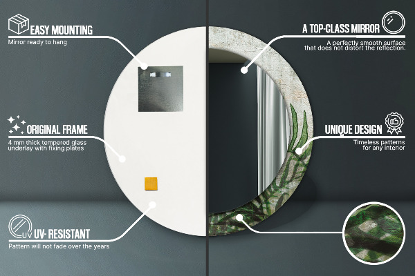 Rund spegel med tryck Ormbunksblad