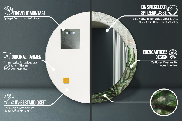 Rund spegel med tryck Ormbunksblad