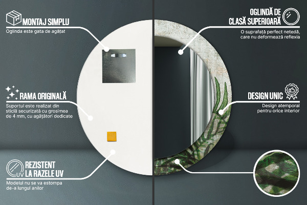 Rund spegel med tryck Ormbunksblad