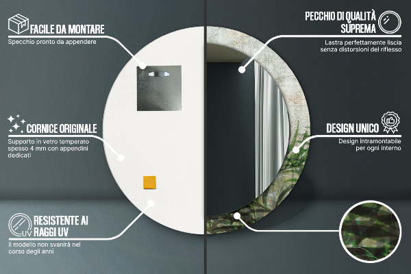 Rund spegel med tryck Ormbunksblad