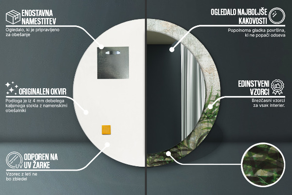 Rund spegel med tryck Ormbunksblad