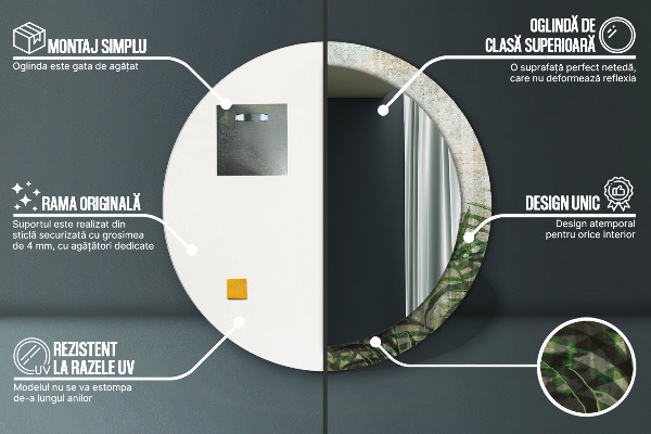 Rund spegel med tryck Ormbunksblad