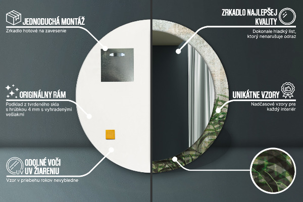 Rund spegel med tryck Ormbunksblad