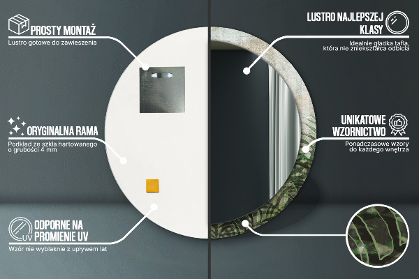 Rund spegel med tryck Ormbunksblad