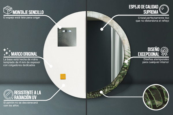 Rund spegel med tryck Ormbunksblad