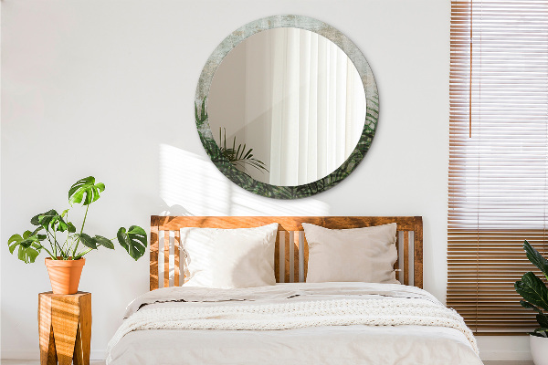 Rund spegel med tryck Ormbunksblad