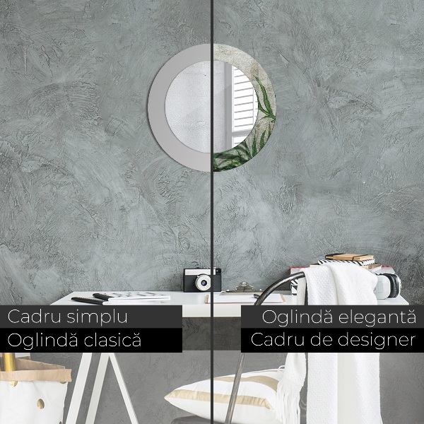 Rund spegel med tryck Ormbunksblad