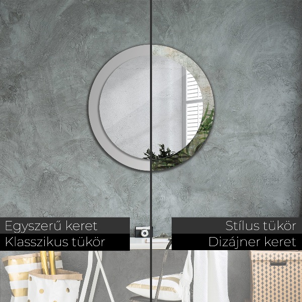 Rund spegel med tryck Ormbunksblad