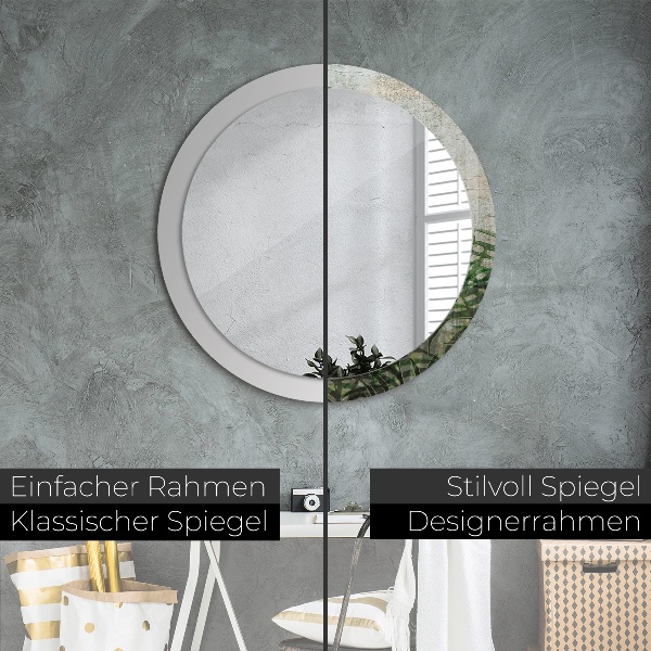 Rund spegel med tryck Ormbunksblad