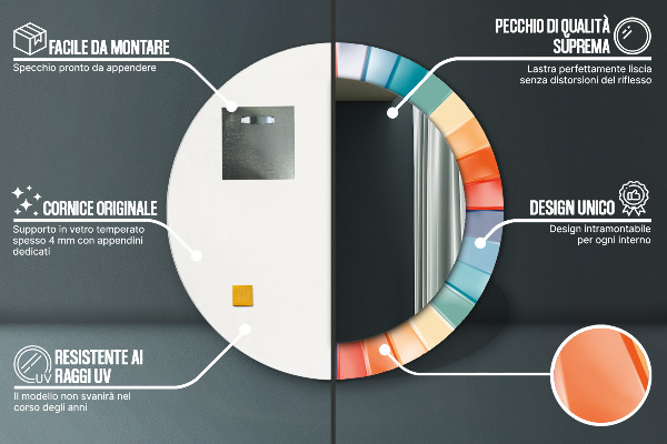 Rund spegel med tryck Radiella koncentriska ränder