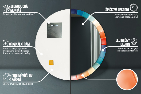 Rund spegel med tryck Radiella koncentriska ränder