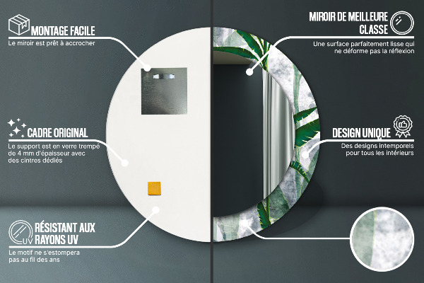 Rund spegel med tryck Tropiska löv