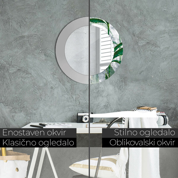 Rund spegel med tryck Tropiska löv