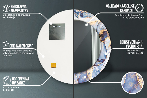 Rund spegel med tryck Abstrakt flytande konst