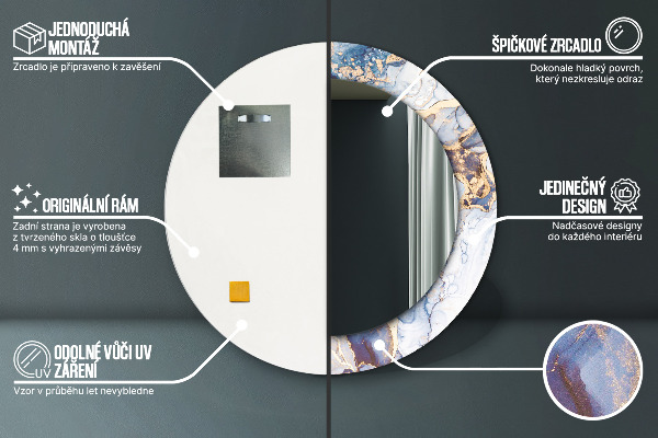 Rund spegel med tryck Abstrakt flytande konst