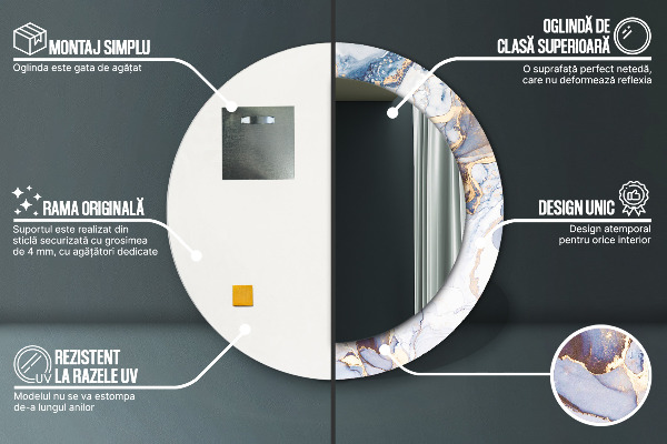 Rund spegel med tryck Abstrakt flytande konst