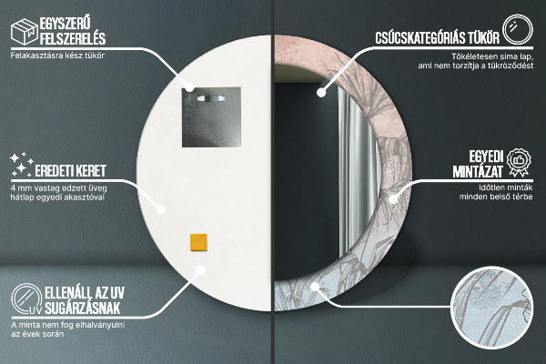 Rund spegel med tryck Tropiska blommor