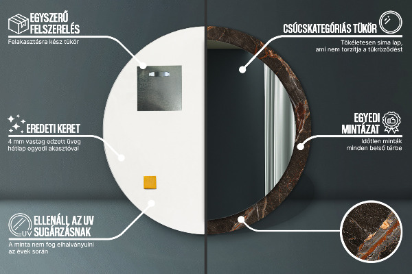 Rund spegel med tryck Brun marmor