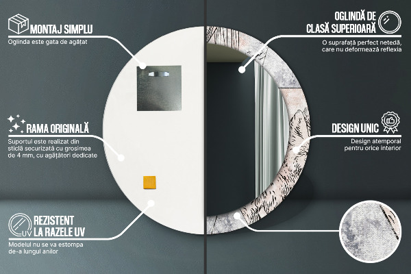 Rund spegel med tryck Abstrakta djur