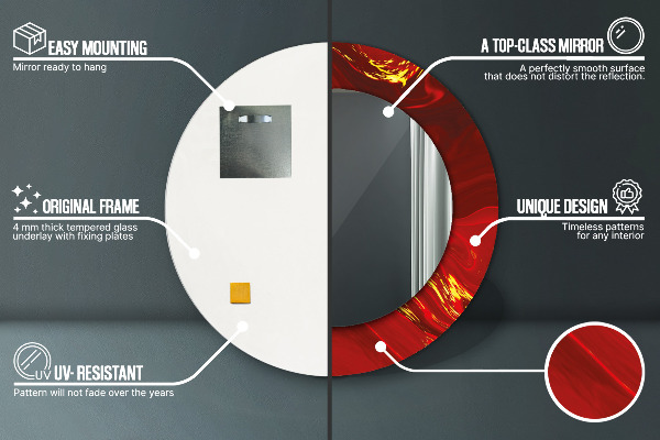 Rund spegel med tryck Röd marmor