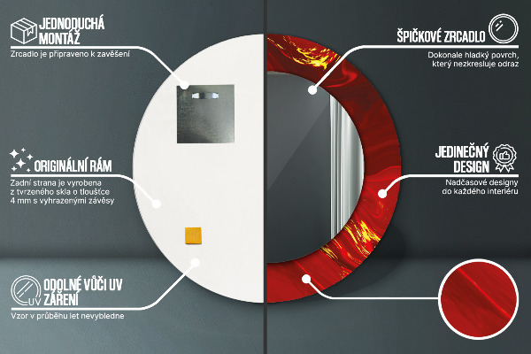Rund spegel med tryck Röd marmor