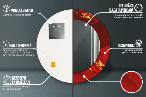 Rund spegel med tryck Röd marmor