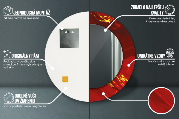 Rund spegel med tryck Röd marmor