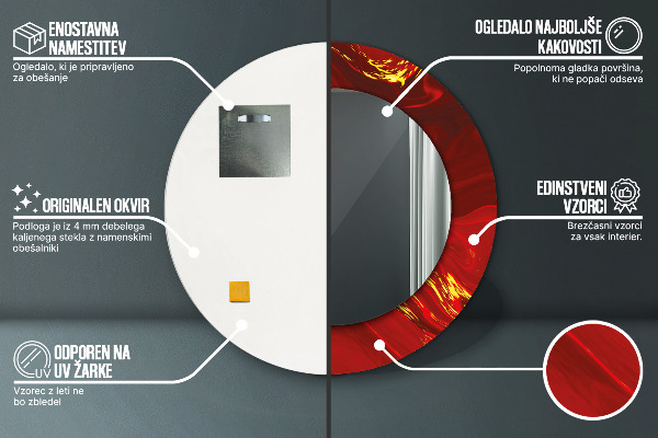 Rund spegel med tryck Röd marmor