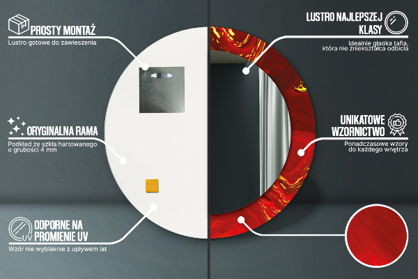 Rund spegel med tryck Röd marmor