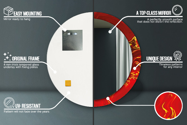 Rund spegel med tryck Röd marmor