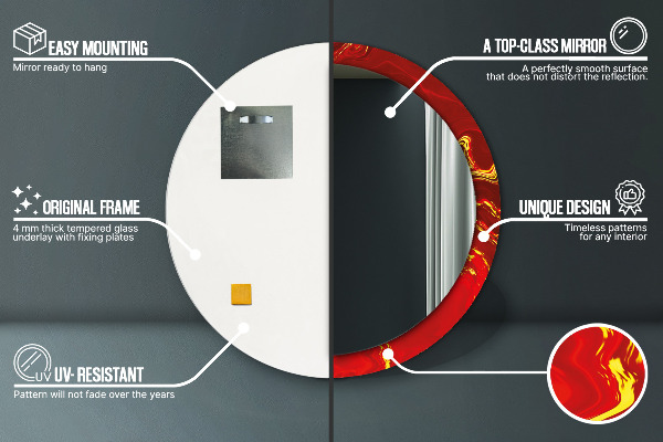 Rund spegel med tryck Röd marmor